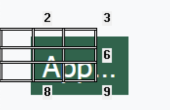 Screenshot of the demo codepen with the Dragon mousegrid activated on area 7 - the grid has reduced in size again now covering the box previously labelled 7 with 9 numbered areas